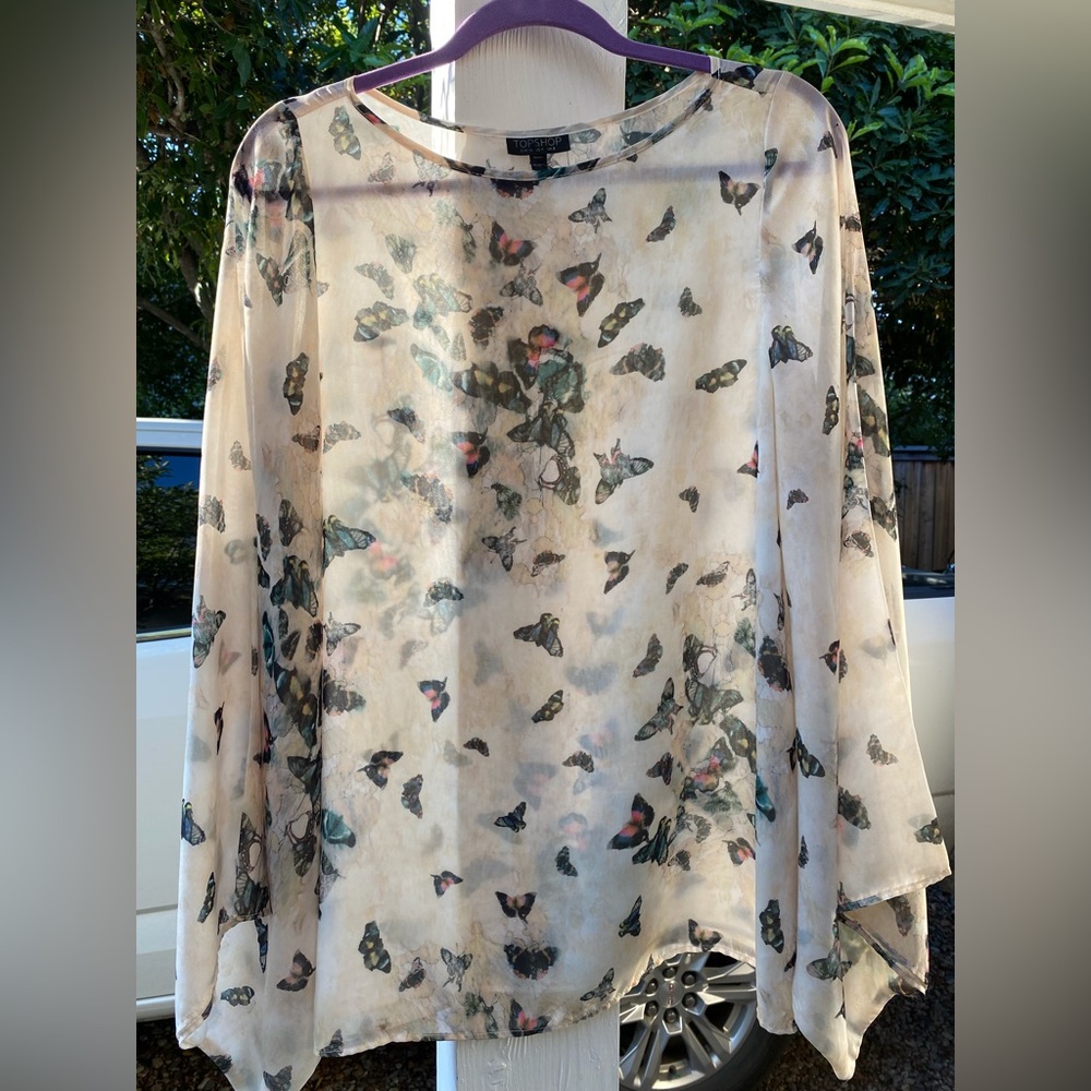 TOPSHOP Tunic with Watercolor Butterflies Size 4